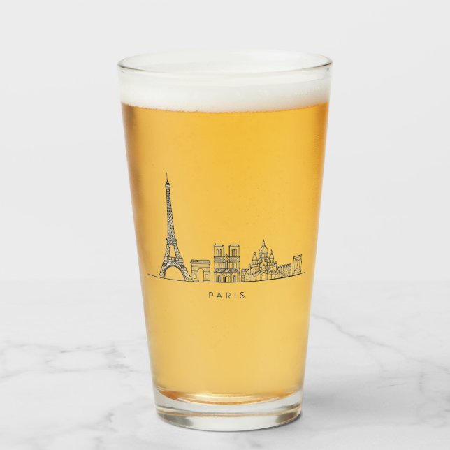 Copo De Pint Minimalist Paris Skyline Line Art (Frente (Preenchido))