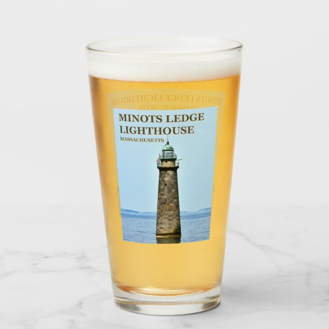 Copo De Pint Minots Ledge Lighthouse, Massachusetts Pint Glass (Frente (Preenchido))