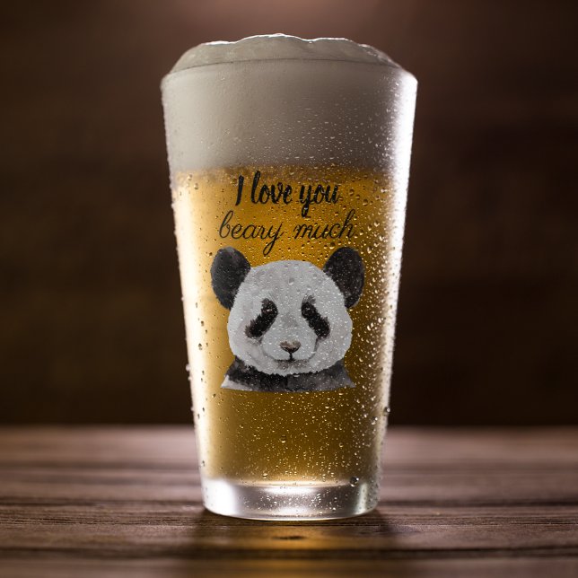 Copo De Pint Moderno Eu Te Amo Muito Panda Preta E Branca (Criador carregado)
