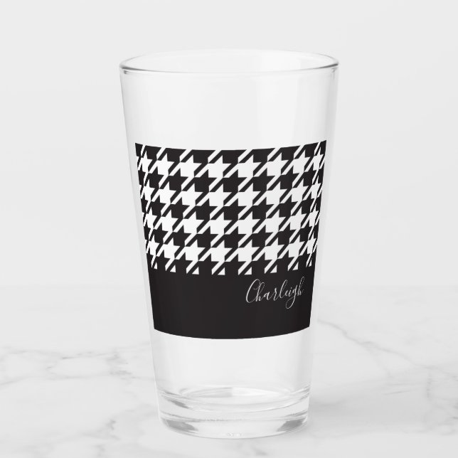 Copo De Pint Moderno Xadrez Preto e Branco Chic (Frente)