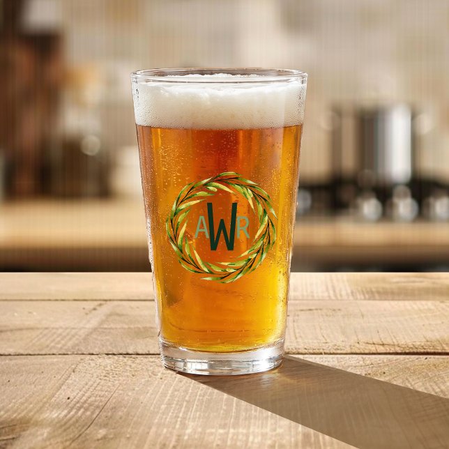 Copo De Pint Moldura de Verdura em Aquarela Monograma ID667 (Criador carregado)
