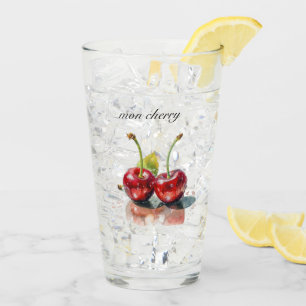 Copo De Pint Mon Cherry, duas cerejas com aquarela personalizáv