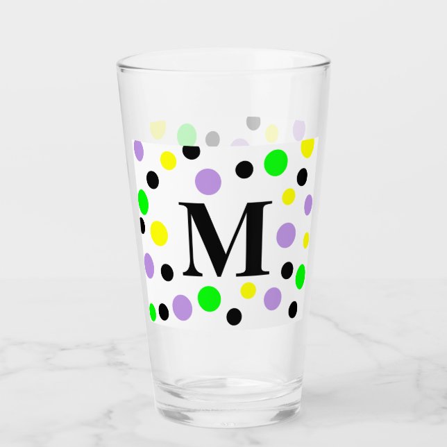 Copo De Pint Monograma Bolinhas Amarelas Vermelhas Roxas (Frente)