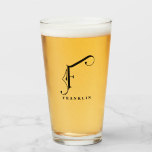 Copo De Pint Monograma clássico F inicial com vidro Sobrenome