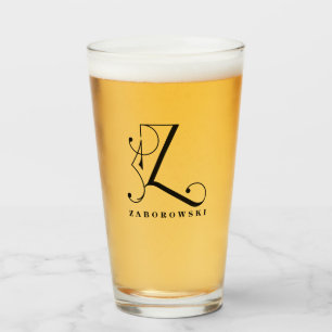 Copo De Pint Monograma clássico Z inicial com vidro Sobrenome