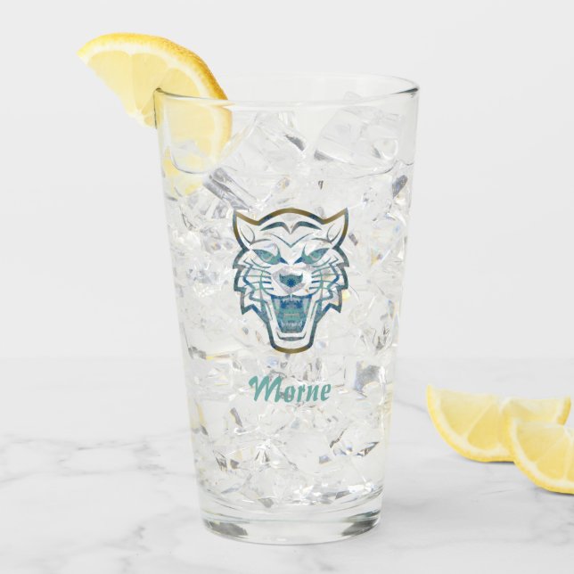 Copo De Pint Monograma da silhueta azul de tigre gradiente (Gelo frontal)