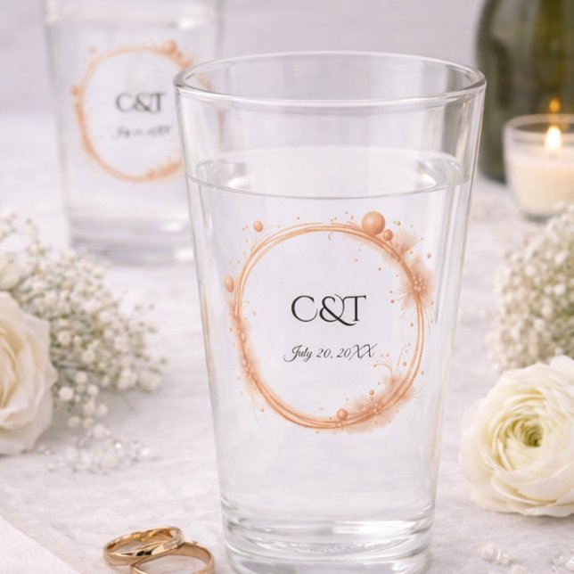 Copo De Pint Monograma de Casal de Noiva Elegante em Dourado Ro (Criador carregado)