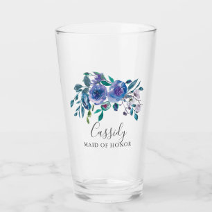 Copo De Pint Monograma de Casamento Floral em Púrpura Chic