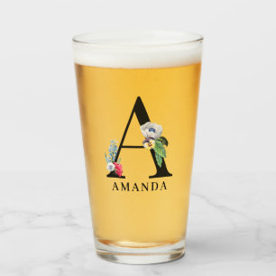 Copo De Pint Monograma De Floral Alfabeto Personalizado A