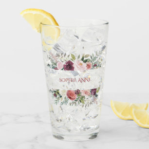 Copo De Pint Monograma de Flores de Marfim Blush Burgundy