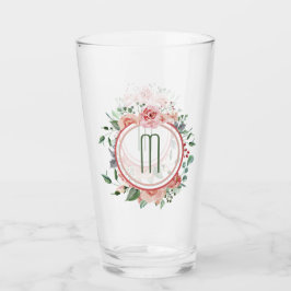Copo De Pint Monograma de Frame Floral Verde Rosa