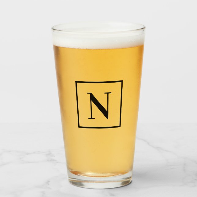 Copo De Pint Monograma de Letra Simples com Borda Quadrada Pret (Frente (Preenchido))