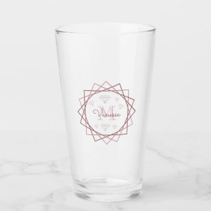 Copo De Pint Monograma Dourado moderno Rosa Geométrico