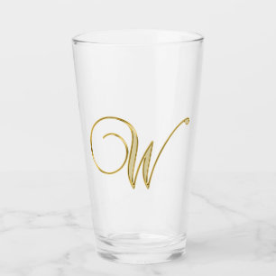 Copo De Pint Monograma Dourado W Vidro