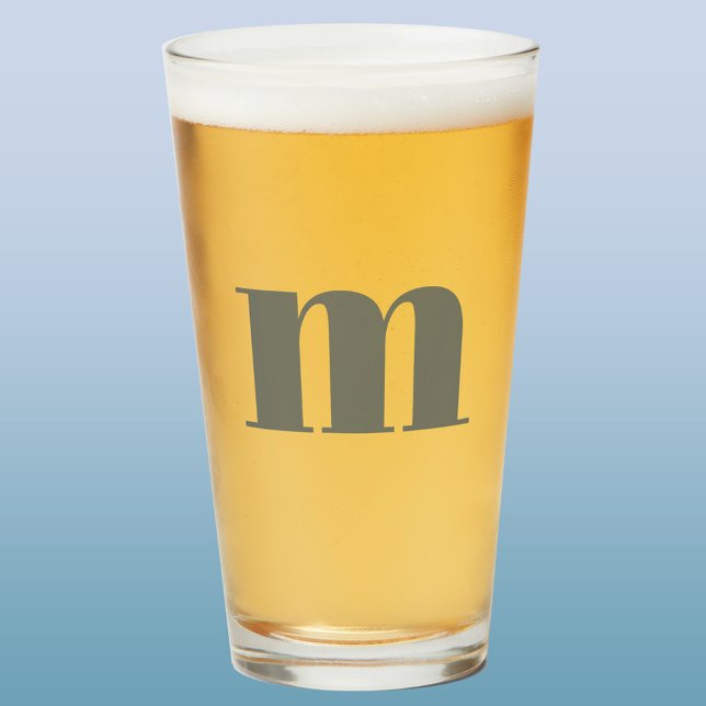 Copo De Pint Monograma Inicial Beer Verde Sage (Modern lower case sage green monogram initial beer glass)