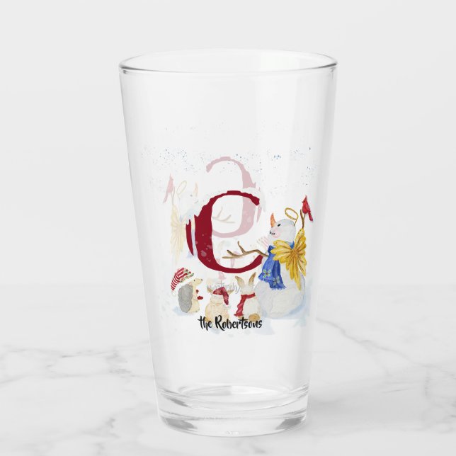Copo De Pint Monograma - Letra C Snowy Christmas Angel Snowman (Verso)