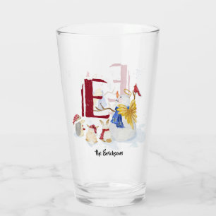 Copo De Pint Monograma - Letra E Natal Snowman Angel Woodland