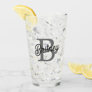 Copo De Pint Monograma Moderno Nome do Elegante Script de Cinza