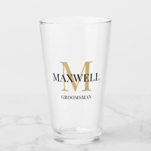 Copo De Pint Monograma personalizado Dourado preto-Padrinho de