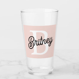 Copo De Pint Monograma Personalizado Moderno e Nome Pastel Rosa