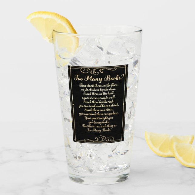 Copo De Pint Muitos Livros Poem Preto E Dourado (Gelo frontal)