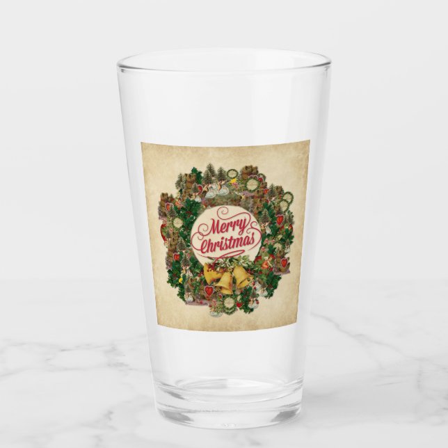 Copo De Pint Natais vintages Wreath (Feliz Natal) (Frente)