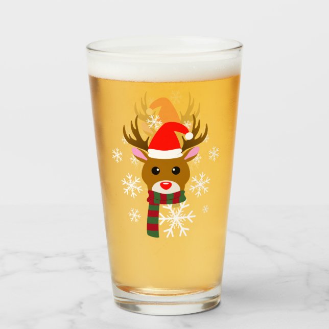Copo De Pint Natal Branco Rudolph Rudolph, Rena Nosada Vermelha (Frente (Preenchido))