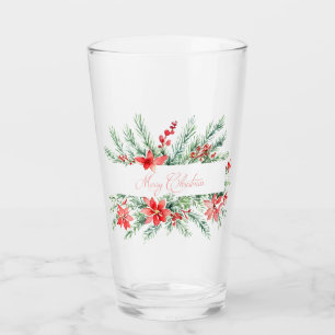 Copo De Pint Natal de poinsétia aquarela e folhagens