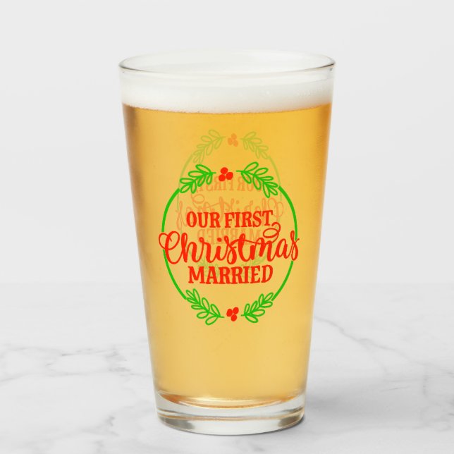 Copo De Pint Natal Nosso Primeiro Natal Casado Com Mugs (Frente (Preenchido))