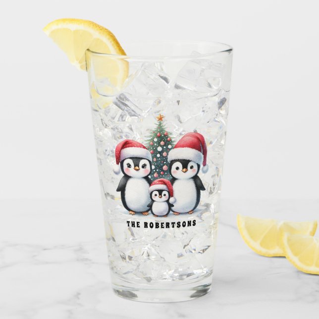 Copo De Pint Natal Personalizado da Família Penguins Engraçado (Gelo frontal)