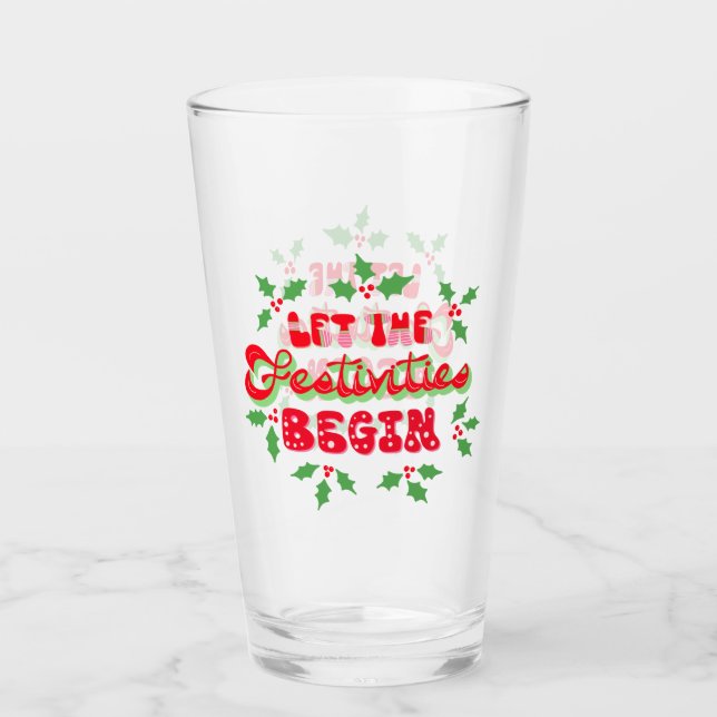 Copo De Pint Natal Que As Festividades Comecem Férias Holly (Frente)