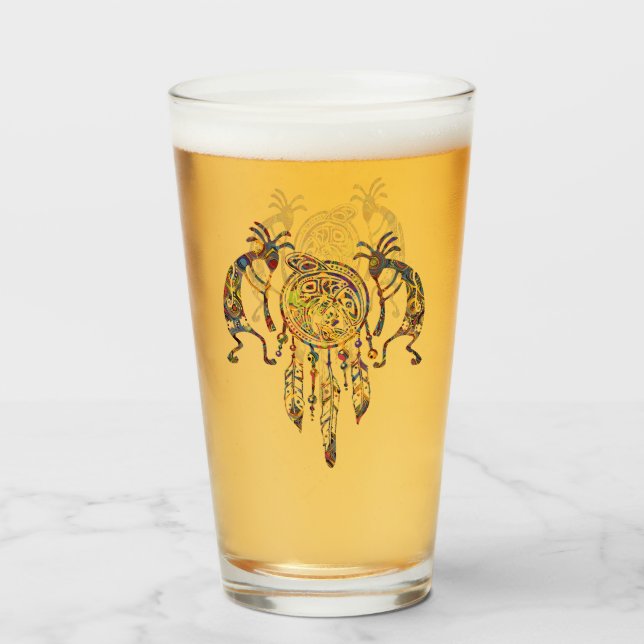 Copo De Pint Nativo americano Kokopelli Whale Dreamcatcher 2 (Frente (Preenchido))