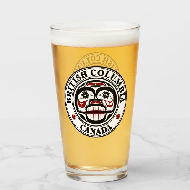 Copo De Pint Nativo Americano Vermelho Negro Haida Art Crânio (Frente (Preenchido))