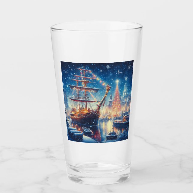 Copo De Pint Navio atracado de Natal/Inverno (Frente)