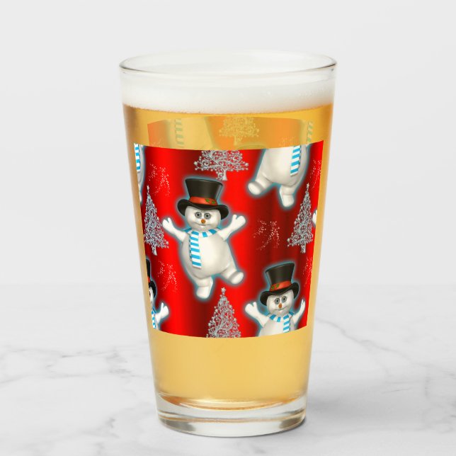 Copo De Pint Neves e Neve Bonitos Dançando no Natal Vermelho (Traseira (Preenchido))