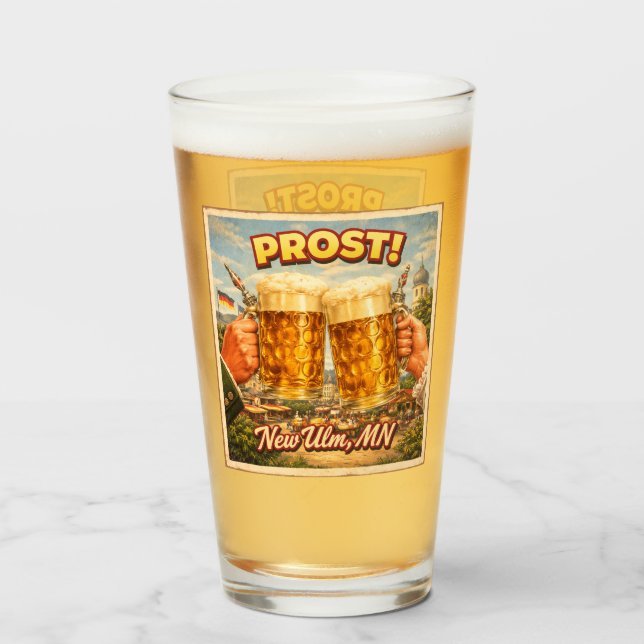 Copo De Pint New Ulm MN Minnesota German Prost Glass (Frente (Preenchido))