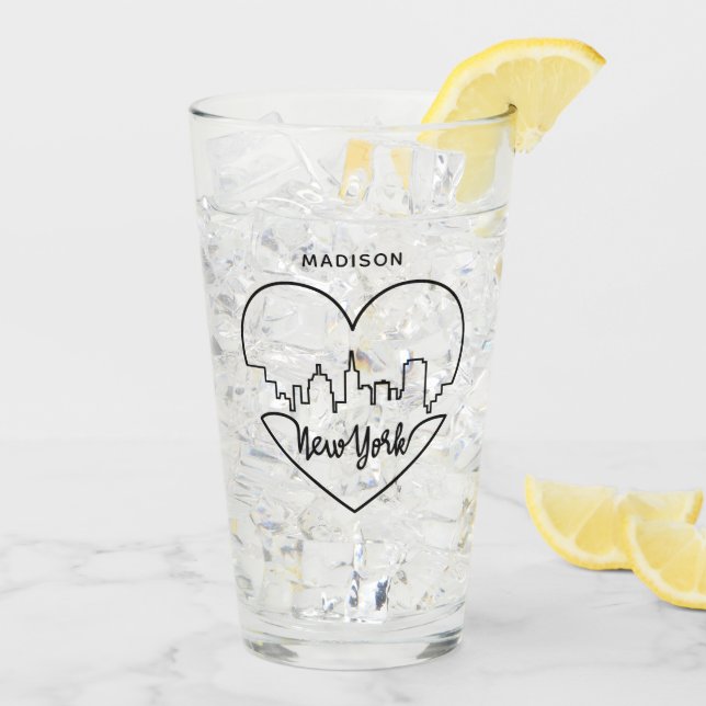 Copo De Pint New York Heart nome personalizado pint glass (Gelo traseiro)