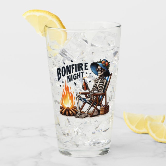 Copo De Pint Noite Bonfire - Bebendo do esqueleto pelo fogo (Gelo frontal)