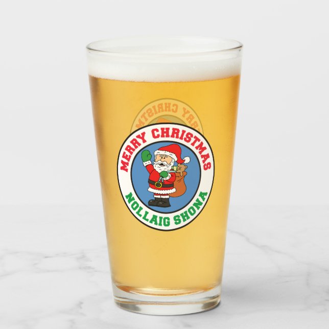 Copo De Pint Nollaig Shona Irish Christmas Papais noeis Glass (Frente (Preenchido))