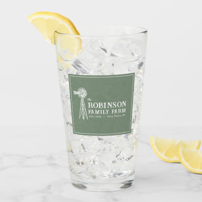 Copo De Pint Nome da família Fazenda Rustic Windmill Sage Green (Gelo frontal)