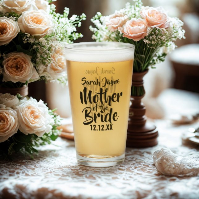 Copo De Pint Nome da Mãe da Noiva em Taça de Vidro Presente par (For the Mother of the Bride. Just add her name and your wedding date)