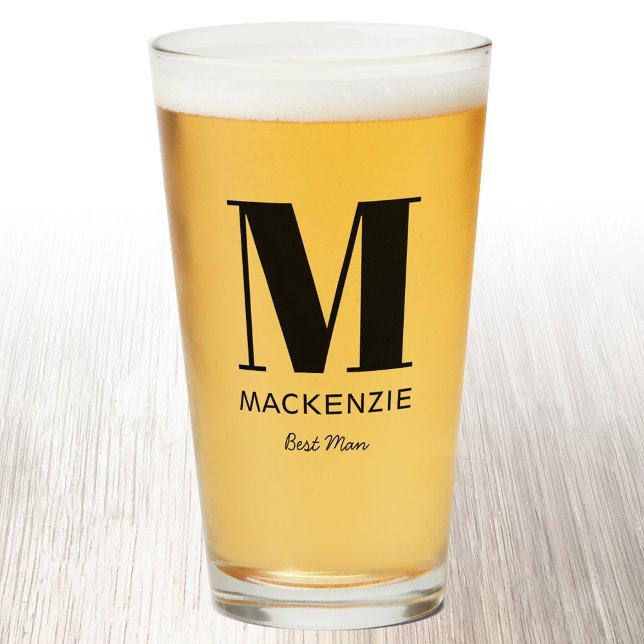 Copo De Pint Nome do Monograma do Melhor Homem (Monogram name personalized best man beer glass)