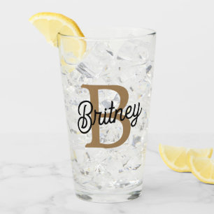 Copo De Pint Nome do Monograma Elegante Moderno Script Dourado