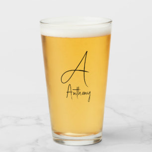 Copo De Pint Nome do Monograma - Leitor de Script Preto Simples