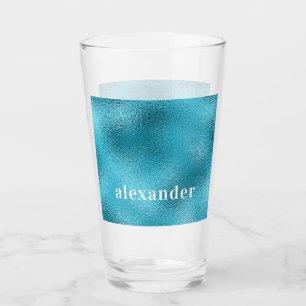 Copo De Pint Nome do monograma metálico branco-azul-oceano
