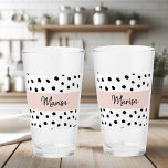Copo De Pint Nome do Monograma Moderno | Pastel Pink & Black Po<br><div class="desc">Nome do Monograma Moderno | Pastel Pink & Black Pontos</div>