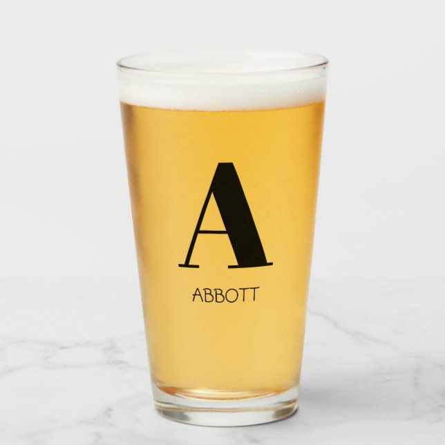 Copo De Pint Nome do Monograma Simples Elegante (Frente (Preenchido))