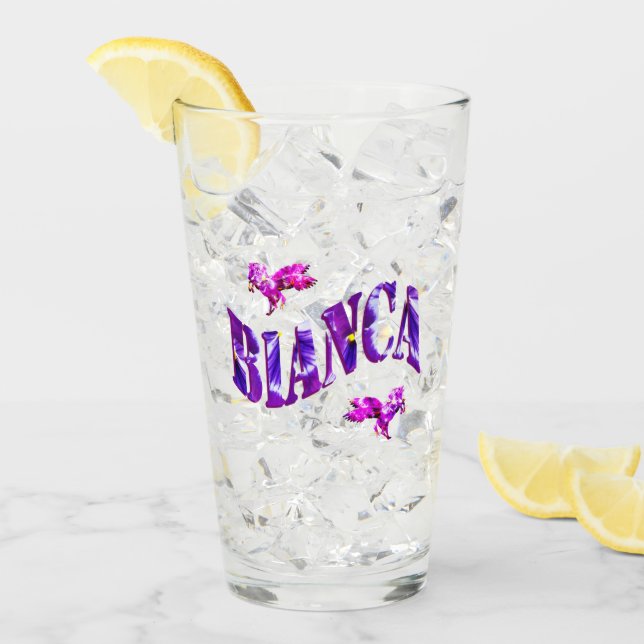 Copo De Pint Nome Floral Bianca Com Unicórnios, (Gelo frontal)