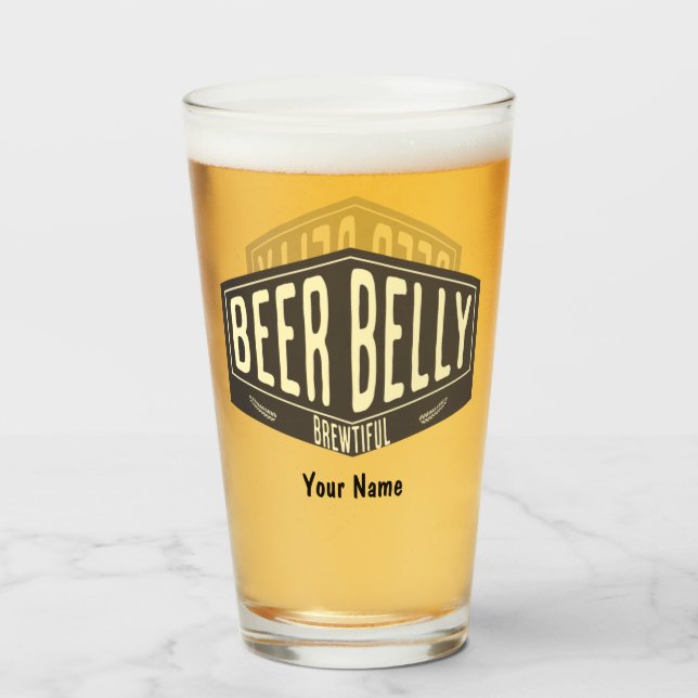 Copo De Pint Nome Personalizado Beer Belly Respire Belly Funny  (Frente (Preenchido))