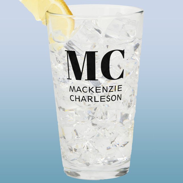 Copo De Pint Nome Personalizado das Iniciais do Monograma Dois (Two initials monogram name personalized glass tumbler)
